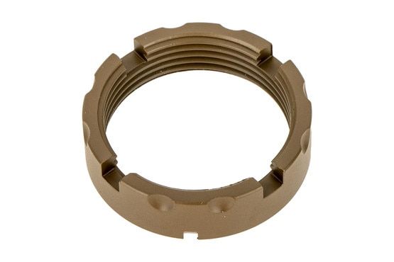 Forward Controls Design 4140 billet castle nut with tough burnt bronze Cerakote finish features enhanced stake channels and serrated body.